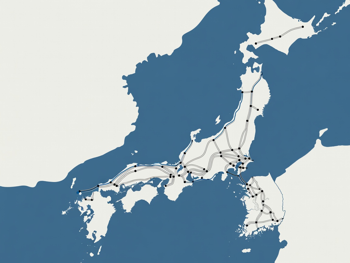 Rail route diagram connecting Japan and South Korea cities
