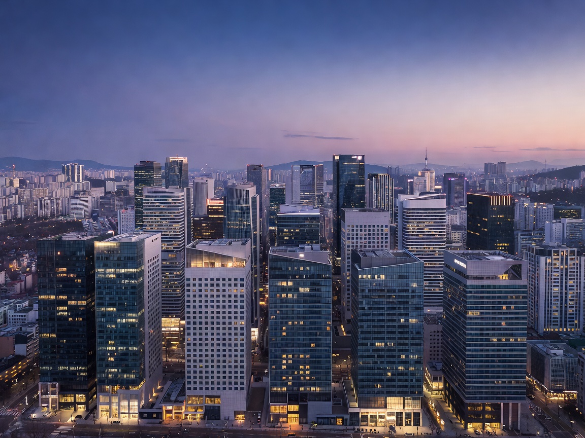 Seoul skyline beside a modern hotel district
